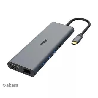 AKASA priključna stanica USB-C 14u1, USB-C (napajanje + podaci), USB 2.0, 2xHDMI, VGA, RJ45, USB 3.2, čitač kartica, 3, 5 mm priključak