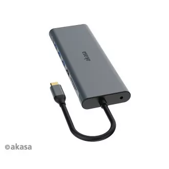 AKASA priključna stanica USB-C 14u1, USB-C (napajanje + podaci), USB 2.0, 2xHDMI, VGA, RJ45, USB 3.2, čitač kartica, 3, 5 mm priključak