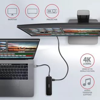 AXAGON HMC-6GL, USB 3.2 Gen 1 hub, portovi 3x USB-A, HDMI, RJ-45 GLAN, PD 60W, kabel USB-C 20cm