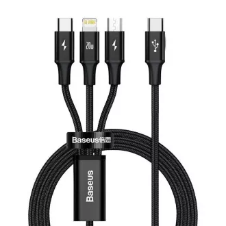 Baseus Rapid Series punjenje / podatkovni kabel 3u1 Type-C/ (Micro USB + Lightning PD 20W + USB-C) 1.5m crni