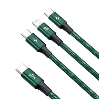 Baseus Rapid Series punjenje / podatkovni kabel 3u1 Type-C/ (Micro USB + Lightning PD 20W + USB-C) 1.5m zeleni