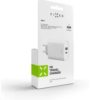 FIKSNI mrežni punjač, USB-C + USB-A konektor, PD podrška, 30 W, bijeli