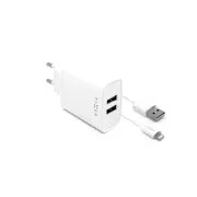 FIKSNI mrežni punjač, konektor 2x USB-A, kabel USB -> Lightning (MFI) dužina 1 m, 15 W, bijeli