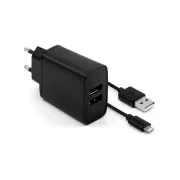FIKSNI mrežni punjač, konektor 2x USB-A, kabel USB -> Lightning (MFI) dužina 1 m, 15 W, crni