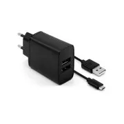FIKSNI mrežni punjač, konektor 2x USB-A, kabel USB -> micro USB dužina 1 m, 15 W, crni