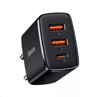 Baseus kompaktni adapter za brzo punjenje 2x USB-A, 1x Type-C 30W crni Baseus kompaktni adapter za brzo punjenje 2x USB-A, 1x Type-C 30W crni