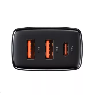 Baseus kompaktni adapter za brzo punjenje 2x USB-A, 1x Type-C 30W crni Baseus kompaktni adapter za brzo punjenje 2x USB-A, 1x Type-C 30W crni