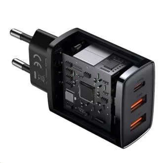 Baseus kompaktni adapter za brzo punjenje 2x USB-A, 1x Type-C 30W crni Baseus kompaktni adapter za brzo punjenje 2x USB-A, 1x Type-C 30W crni