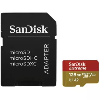 SanDisk micro SDXC kartica 128 GB Extreme Action Cams i Dronovi (190 MB/s Class 10, UHS-I U3 V30) + adapter