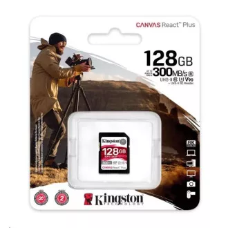 Kingston 128 GB Canvas React Plus SDXC UHS-II 300R / 260 W U3 V90 za Full HD / 4K / 8K