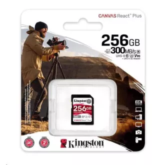 Kingston 256 GB Canvas React Plus SDXC UHS-II 300R / 260 W U3 V90 za Full HD / 4K / 8K