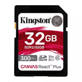 Kingston 32GB Canvas React Plus SDHC UHS-II 300R / 260W U3 V90 za Full HD / 4K / 8K