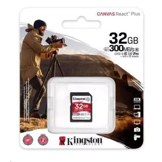 Kingston 32GB Canvas React Plus SDHC UHS-II 300R / 260W U3 V90 za Full HD / 4K / 8K