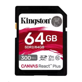 Kingston 64GB Canvas React Plus SDHC UHS-II 300R / 260W U3 V90 za Full HD / 4K / 8K