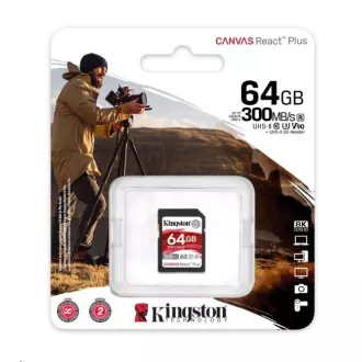 Kingston 64GB Canvas React Plus SDHC UHS-II 300R / 260W U3 V90 za Full HD / 4K / 8K
