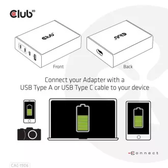 Club3D putni punjač 132W GAN tehnologija, 4xUSB-A i USB-C, PD 3.0 podrška