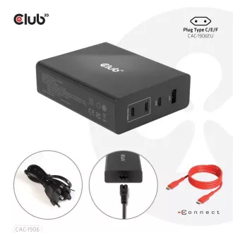Club3D putni punjač 132W GAN tehnologija, 4xUSB-A i USB-C, PD 3.0 podrška