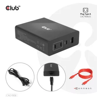 Club3D putni punjač 132W GAN tehnologija, 4xUSB-A i USB-C, PD 3.0 podrška