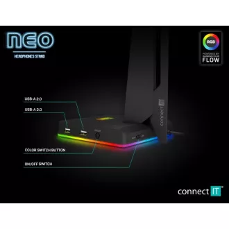 CONNECT IT NEO Stand-It RGB stalak za slušalice + USB hub, crni