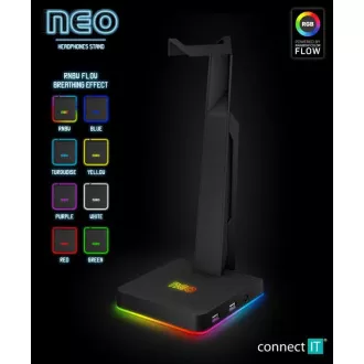 CONNECT IT NEO Stand-It RGB stalak za slušalice + USB hub, crni