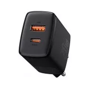 Baseus kompaktni adapter za brzo punjenje USB-A + Type-C 20W EU, crni