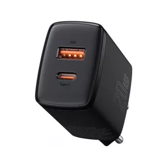 Baseus kompaktni adapter za brzo punjenje USB-A + Type-C 20W EU, crni