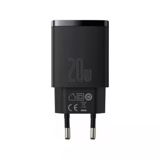 Baseus kompaktni adapter za brzo punjenje USB-A + Type-C 20W EU, crni