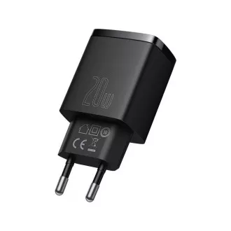 Baseus kompaktni adapter za brzo punjenje USB-A + Type-C 20W EU, crni