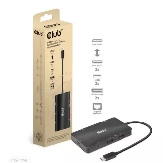 Club3D USB-C 7-u-1 priključna stanica, 2xDP, 2xUSB-C, 2xUSB, 1xRJ45, crna