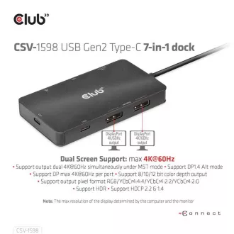 Club3D USB-C 7-u-1 priključna stanica, 2xDP, 2xUSB-C, 2xUSB, 1xRJ45, crna