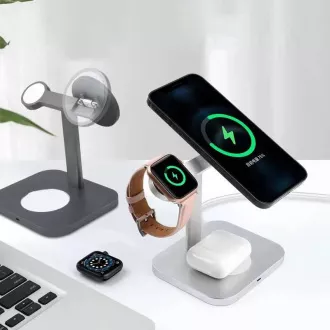 COTEetCI postolje i stanica za punjenje MagSafe 3u1 AirPods/iPhone/Apple Watch WS-36, srebrna COTEetCI postolje i stanica za punjenje MagSafe 3u1 AirPods/iPhone/Apple Watch WS-36, srebrna