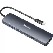 Sandberg docking station, USB-C, 8 različitih konektora, 8K podrška, PD 100 W