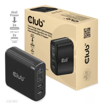 Club3D putni punjač 100W GAN tehnologija, 2xUSB-A i 2xUSB-C, PD 3.0 podrška