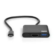 PORT HUB USB-C, HDMI 1X 4K + USB-A + USB-C, crni