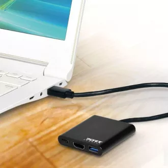 PORT HUB USB-C, HDMI 1X 4K + USB-A + USB-C, crni