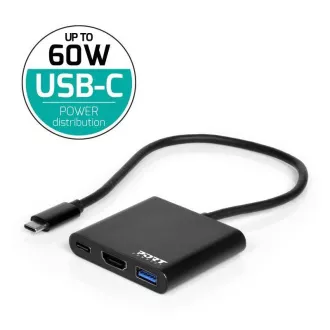 PORT HUB USB-C, HDMI 1X 4K + USB-A + USB-C, crni
