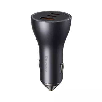 Baseus adapter za brzo punjenje za auto 2*USB-C + USB-A 65W tamno sivi