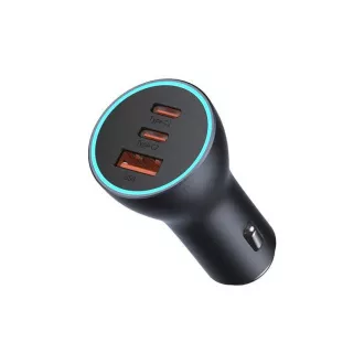 Baseus adapter za brzo punjenje za auto 2*USB-C + USB-A 65W tamno sivi