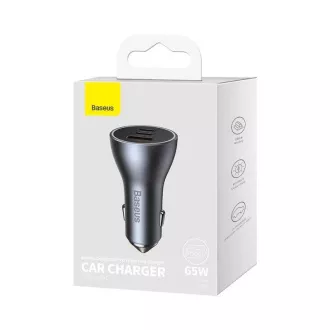 Baseus adapter za brzo punjenje za auto 2*USB-C + USB-A 65W tamno sivi