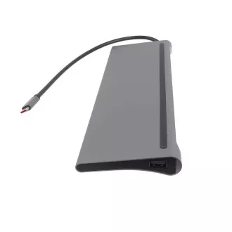 PREMIUMCORD USB-C 10v1 priključna stanica, 1xHDMI, 1xVGA, 2xUSB-C, 3xUSB, 1xRJ45, čitač SD kartica, siva