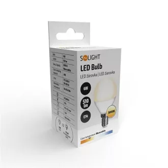 Solight LED žarulja, miniglobe, 6W, E14, 3000K, 510lm, bijeli dizajn
