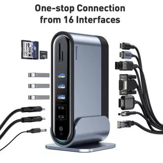 Baseus docking station 17 u 1 za projekciju 3 ekrana s USB-C vezom (CN+EU+UK redukcija utičnica), siva Baseus docking station 17 u 1 za projekciju 3 ekrana s USB-C vezom (CN+EU+UK redukcija utičnica), siva