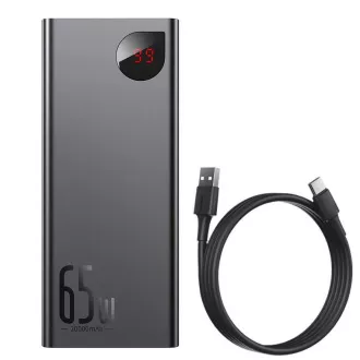 Baseus Adaman Metal Power Bank s digitalnim zaslonom QC + PD 20000mAh 65W, crni + USB-A/USB-C kabel 30cm, crni Baseus Adaman Metal Power Bank s digitalnim zaslonom QC + PD 20000mAh 65W, crni + USB-A/USB-C kabel 30cm, crni