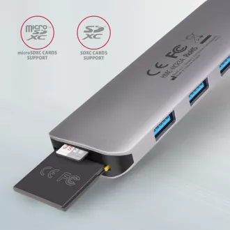 AXAGON HMC-HCR3A, USB 3.2 Gen 1 hub, 3x USB-A porta, HDMI 4k/30Hz, SD/microSD, USB-C kabel 20cm