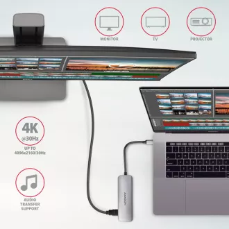 AXAGON HMC-HCR3A, USB 3.2 Gen 1 hub, 3x USB-A porta, HDMI 4k/30Hz, SD/microSD, USB-C kabel 20cm