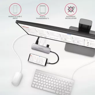AXAGON HMC-HCR3A, USB 3.2 Gen 1 hub, 3x USB-A porta, HDMI 4k/30Hz, SD/microSD, USB-C kabel 20cm