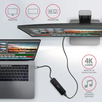 AXAGON HMC-6H4A, USB 3.2 Gen 1 hub, 4x USB-A porta, HDMI 4k/30Hz, PD 100W, USB-C kabel 20cm