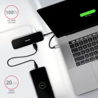 AXAGON HMC-6H4A, USB 3.2 Gen 1 hub, 4x USB-A porta, HDMI 4k/30Hz, PD 100W, USB-C kabel 20cm