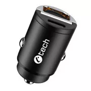 C-TECH USB auto punjač UCC-02, 1x tip C + 1x tip A, 30W