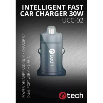 C-TECH USB auto punjač UCC-02, 1x tip C + 1x tip A, 30W C-TECH USB auto punjač UCC-02, 1x tip C + 1x tip A, 30W